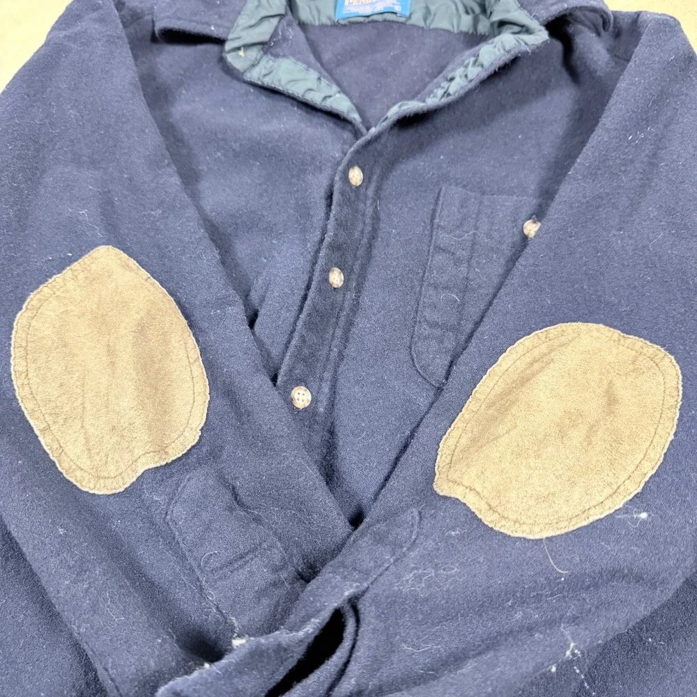 Pendleton Wool Shirt Jacket Womens L Blue Quilted Lined Elbow Patches Button Up - Picture 3 of 5